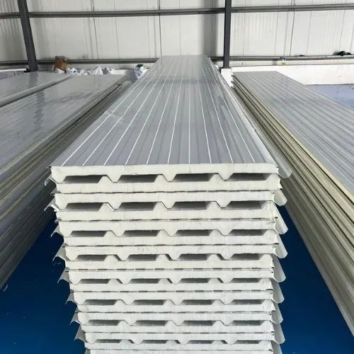Stack of PUF insulated sandwich roofing panels