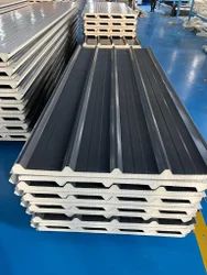 Close-up of stacked insulated sandwich panels